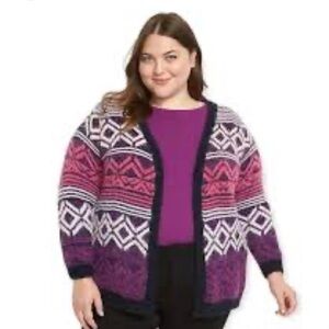 Lane Bryant Eyelash Open Front Sweater Jacket Pink Purple Fuzzy Cozy 18/20